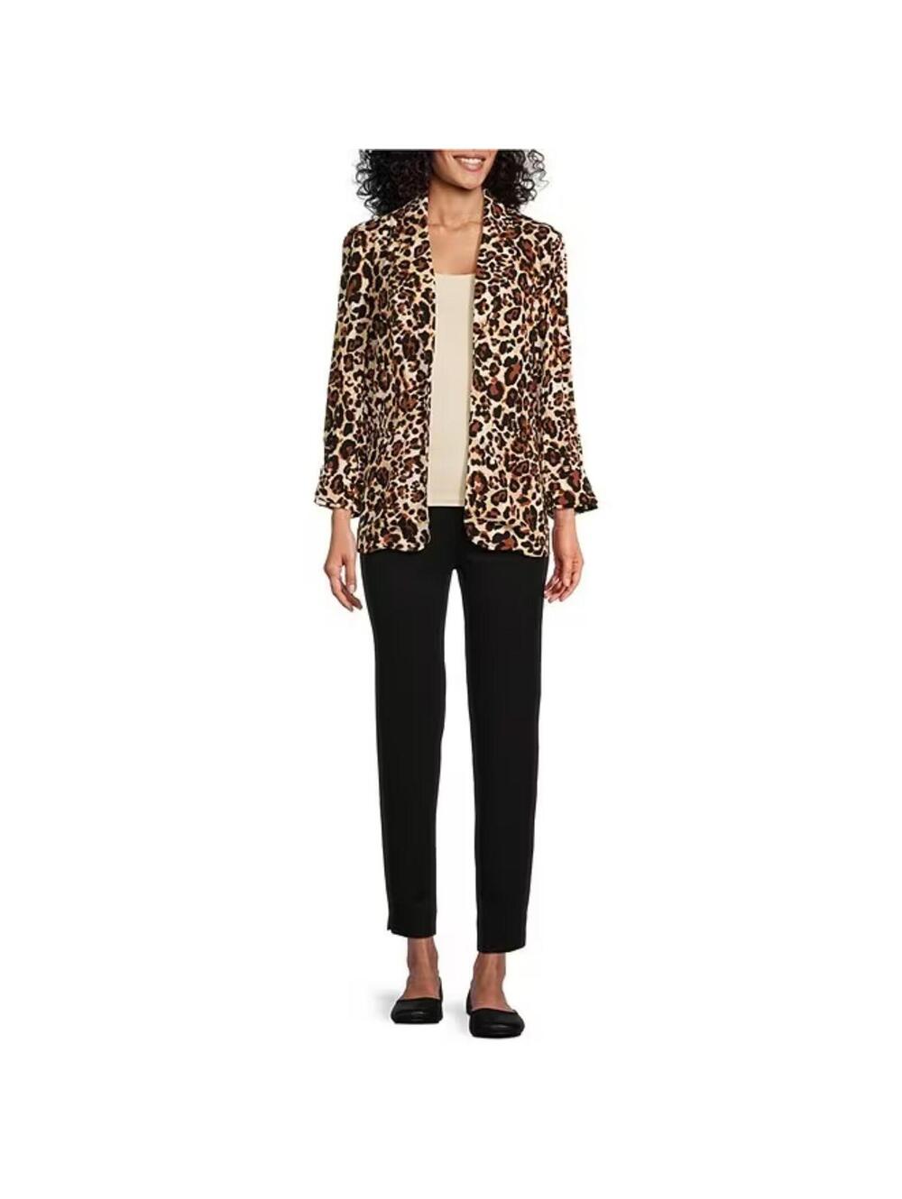 NWT Multiples Leopard Print Notch Collar Tucked Cuff 3/4 Sleeve Jacket M - Picture 5 of 9